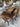 28470 Vintage Dark Wood Dining Table with Six Chairs
