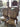 83286 Vintage Wooden Dining Chairs with Patterned Upholstery