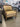 77015 Vintage Wooden Armchair with Beige Cushions