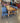 96101 Rustic Wooden Dining Table with Blue Upholstered Chairs
