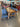 96101 Rustic Wooden Dining Table with Blue Upholstered Chairs