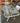 33649 Glass-Top Patio Dining Table with Beige Metal Frame