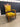 88120 Vintage Wooden Accent Chair with Yellow Velvet Upholstery