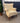 43116 Vintage Beige Upholstered Armchair with Wooden Legs