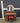 28278 Vintage Wooden Vanity with Mirror and Red Upholstered Stool