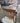 23725 Vintage Wooden Side Table with Woven Shelf