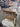 23725 Vintage Wooden Side Table with Woven Shelf