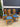 14398 Set of Five Oak Dining Chairs with Blue Upholstery