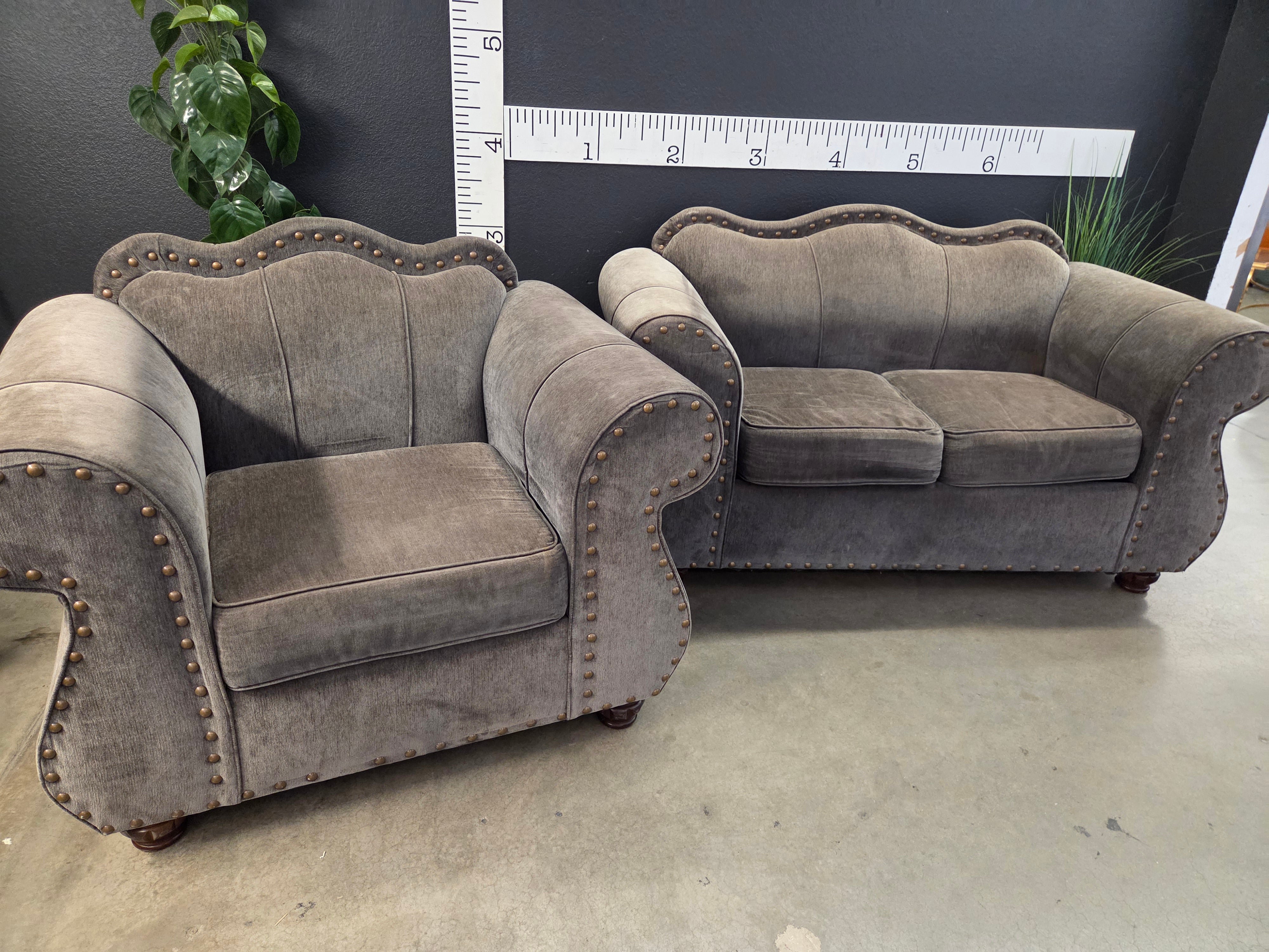 Habistore 15326 Vintage Gray Velvet Upholstered Sofa and Armchair Set – HabiStore