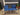 45755 Vintage White Metal Outdoor Bench with Blue Cushions